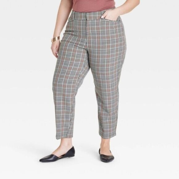 Ava & Viv Pants High Rise Straight Leg Ankle Stretch Plaid Womens Plus Size 24 - Picture 1 of 7